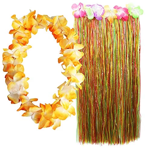 HAWAIIAN SKIRT + COLOURED LEI 2 PIECE FANCY DRESS ACCESSORY SET 80 CM SKIRT HAWAII HULA LUAU COSTUME BEACH PARTY OUTFIT (MULTI-COLOURED) 1 HAWAIIAN SKIRT + COLOURED LEI 2 PIECE FANCY DRESS ACCESSORY SET 80 CM SKIRT HAWAII HULA LUAU COSTUME BEACH PARTY OUTFIT (MULTI-COLOURED)