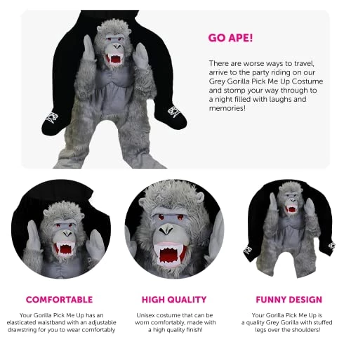 PICK ME UP Gorilla Novelty Costume Adults Fancy Dress - Plush Gorilla Ride On Animal Zoo Jungle Costume With Stuffed Legs And Adjustable Elasticated Waistband (One Size) 2 PICK ME UP Gorilla Novelty Costume Adults Fancy Dress - Plush Gorilla Ride On Animal Zoo Jungle Costume With Stuffed Legs And Adjustable Elasticated Waistband (One Size) - Image 2