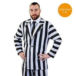 STRIPED SUIT HALLOWEEN FANCY DRESS COSTUME MENS BLACK & WHITE STRIPE SUIT & SHIRT FRONT + BLACK TIE 13 STRIPED SUIT HALLOWEEN FANCY DRESS COSTUME MENS BLACK & WHITE STRIPE SUIT & SHIRT FRONT + BLACK TIE -I Love Fancy Dress Ltd Shop 514FgyxgVYL