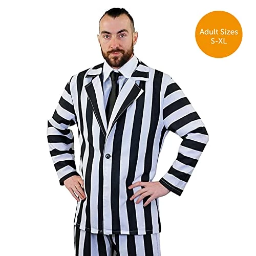 STRIPED SUIT HALLOWEEN FANCY DRESS COSTUME MENS BLACK & WHITE STRIPE SUIT & SHIRT FRONT + BLACK TIE 7 STRIPED SUIT HALLOWEEN FANCY DRESS COSTUME MENS BLACK & WHITE STRIPE SUIT & SHIRT FRONT + BLACK TIE - Image 7