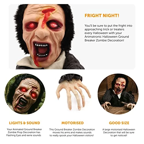 ILOVEFANCYDRESS SCARY HALLOWEEN ANIMATRONIC ZOMBIE DECORATION - NOISE ACTIVATED ZOMBIE WITH MOTORISED LEGS AND ARMS, SCARY SOUND EFFECTS AND GLOWING RED EYES - PERFECT DECORATION FOR HALLOWEEN EVENTS 2 ILOVEFANCYDRESS SCARY HALLOWEEN ANIMATRONIC ZOMBIE DECORATION - NOISE ACTIVATED ZOMBIE WITH MOTORISED LEGS AND ARMS, SCARY SOUND EFFECTS AND GLOWING RED EYES - PERFECT DECORATION FOR HALLOWEEN EVENTS - Image 2