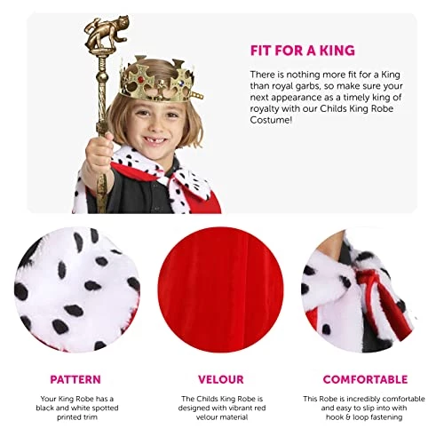 CHILDS KING COSTUME - KIDS RED VELOUR KING'S ROBE WITH WHITE TRIM - BOYS GIRLS CHRISTMAS NATIVITY KING PRINCE ROBE FANCY DRESS COSTUME (ONE SIZE FITS MOST) 2 CHILDS KING COSTUME - KIDS RED VELOUR KING'S ROBE WITH WHITE TRIM - BOYS GIRLS CHRISTMAS NATIVITY KING PRINCE ROBE FANCY DRESS COSTUME (ONE SIZE FITS MOST) - Image 2