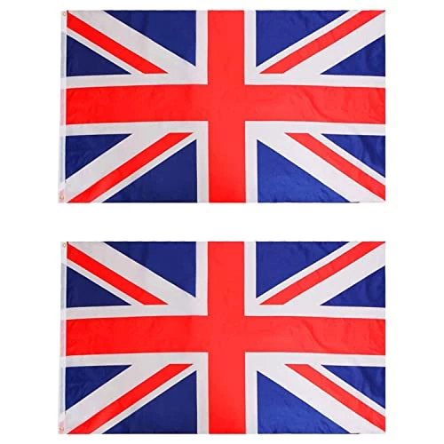 Union Jack Flag - 5ft X 3ft - Pack Of 2 - Large Great Britain Flag With Eyelets - King's Coronation, VE Day, Street Parties, Sporting Events Decoration 1 Union Jack Flag - 5ft X 3ft - Pack Of 2 - Large Great Britain Flag With Eyelets - King's Coronation, VE Day, Street Parties, Sporting Events Decoration