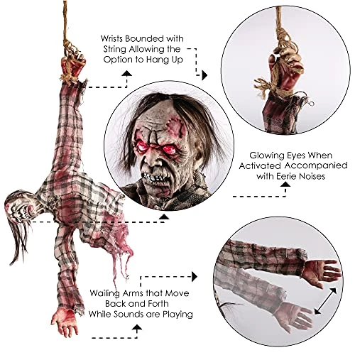 I LOVE FANCY DRESS Hanging Zombie Halloween Prop Animated Decoration - Red Light Up Eyes & Sound Effects - Hanging Zombie Prop With Motorised Arms - Halloween Props - Pack Of 1 3 I LOVE FANCY DRESS Hanging Zombie Halloween Prop Animated Decoration - Red Light Up Eyes & Sound Effects - Hanging Zombie Prop With Motorised Arms - Halloween Props - Pack Of 1 - Image 3