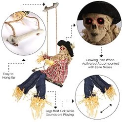 I LOVE FANCY DRESS Scarecrow Halloween Prop Animated Decoration On A Swing - Red Light Up Eyes & Sound Effects - Wailing And Laughing Scarecrow Prop With Motorised Legs - Halloween Props - Pack Of 1 -I Love Fancy Dress Ltd Shop 51AG0rGI1qL