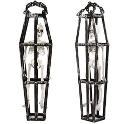 I LOVE FANCY DRESS Hanging Skeleton In Coffin - Full Body Halloween Decoration - 42cm 16 Inch - Creepy - Halloween Props - Pack Of 2