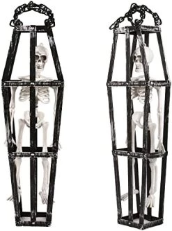 I LOVE FANCY DRESS Hanging Skeleton In Coffin - Full Body Halloween Decoration - 42cm 16 Inch - Creepy - Halloween Props - Pack Of 2 -I Love Fancy Dress Ltd Shop 51BTrnY2vcL. AC