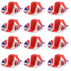 I LOVE FANCY DRESS VE DAY STRAW UNION JACK HAT WITH UNION JACK BAND. VICTORY IN EUROPE 75TH ANNIVERSARY PATRIOTIC UNION JACK HAT FOR WW2 COMMEMORATION, & VE DAY EVENTS