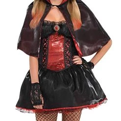 LADIES DARK VAMP VAMPIRESS HALLOWEEN FANCY DRESS COSTUME - ADULTS GOTHIC OUTFIT - CORSET STYLE DRESS WITH RED SEQUIN DETAIL, MULTI LAYER UNDERSKIRT, STAND UP COLLAR CAPE & BLACK LACE GLOVES 5 LADIES DARK VAMP VAMPIRESS HALLOWEEN FANCY DRESS COSTUME - ADULTS GOTHIC OUTFIT - CORSET STYLE DRESS WITH RED SEQUIN DETAIL, MULTI LAYER UNDERSKIRT, STAND UP COLLAR CAPE & BLACK LACE GLOVES -I Love Fancy Dress Ltd Shop 51Cr9n8F2L