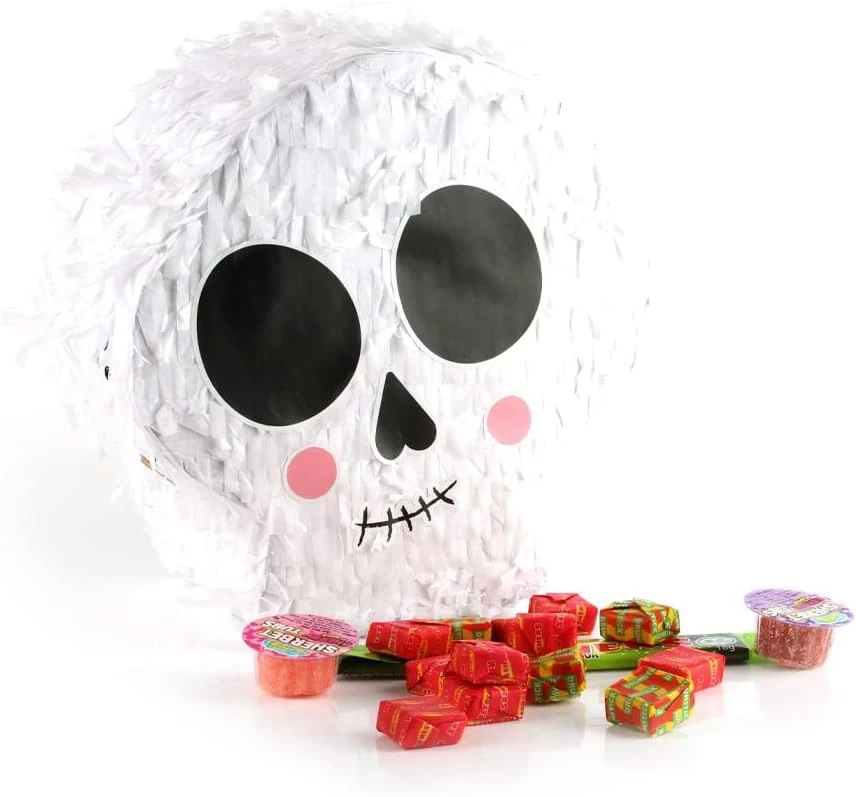 Halloween Skull Pinata - Pack Of 1 - White Skull Shaped Pinata And Face Stickers - Fun Kids Halloween Party Activity Decoration 5 Halloween Skull Pinata - Pack Of 1 - White Skull Shaped Pinata And Face Stickers - Fun Kids Halloween Party Activity Decoration - Image 5