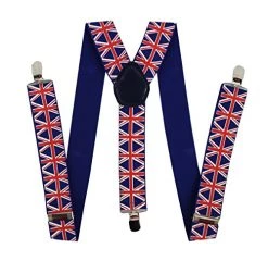 Pair Fashion Braces [suspenders] Union Jack Design. 2.5cm Wide Adjustable With Metal Adjusters And Snap Fasteners