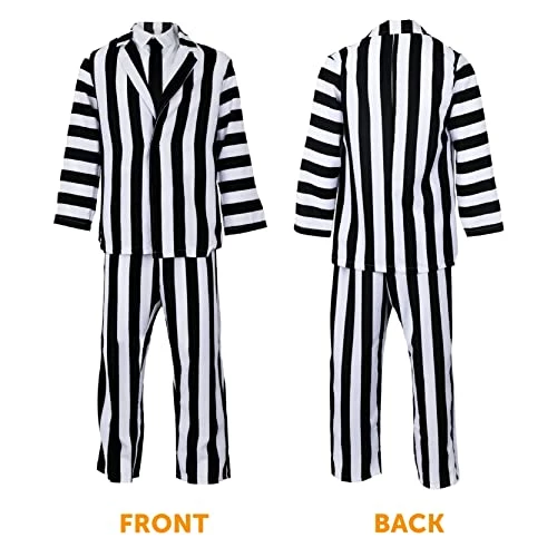 STRIPED SUIT HALLOWEEN FANCY DRESS COSTUME MENS BLACK & WHITE STRIPE SUIT & SHIRT FRONT + BLACK TIE 5 STRIPED SUIT HALLOWEEN FANCY DRESS COSTUME MENS BLACK & WHITE STRIPE SUIT & SHIRT FRONT + BLACK TIE - Image 5