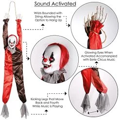 I LOVE FANCY DRESS Scary Clown Halloween Prop Animated Decoration - Red Light Up Eyes & Sound Effects - Noise Activated Hanging Clown Prop With Motorised Legs - Halloween Props - Pack Of 1 11 I LOVE FANCY DRESS Scary Clown Halloween Prop Animated Decoration - Red Light Up Eyes & Sound Effects - Noise Activated Hanging Clown Prop With Motorised Legs - Halloween Props - Pack Of 1 -I Love Fancy Dress Ltd Shop 51FJ5wgeLbL