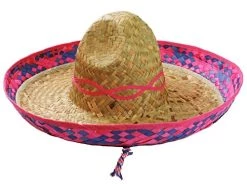 MENS MEXICAN DELUXE PINK EMBROIDERED SOMBRERO - LARGE WILD WEST STRAW HAT + FAKE MOUSTACHE FANCY DRESS HOLIDAY ACCESSORY IDEAL FOR STAG NIGHT, BEACH PARTY, SUMMER