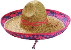 MENS MEXICAN DELUXE PINK EMBROIDERED SOMBRERO - LARGE WILD WEST STRAW HAT + FAKE MOUSTACHE FANCY DRESS HOLIDAY ACCESSORY IDEAL FOR STAG NIGHT, BEACH PARTY, SUMMER -I Love Fancy Dress Ltd Shop 51FvErwUhfL. AC 5