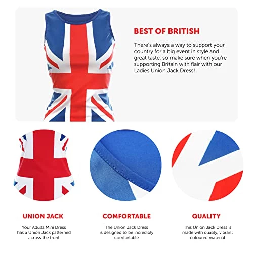 Ladies Union Jack Dress - Red, White And Blue Union Jack Flag Classic Dress - 90s Music Icons, Brit Pop, VE Day, King's Coronation Fancy Dress 2 Ladies Union Jack Dress - Red, White And Blue Union Jack Flag Classic Dress - 90s Music Icons, Brit Pop, VE Day, King's Coronation Fancy Dress - Image 2