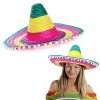 I LOVE FANCY DRESS Adults Multicoloured Mexican Sombreros - Green/Yellow/Pink Striped Straw Hat With Pom Pom Trimming For Mens And Women