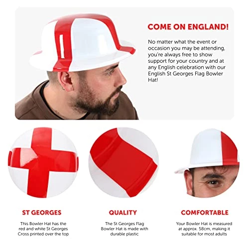 England Bowler Hat - English St Georges Flag Bowler Hat - Fancy Dress Accessory For Indoor Outdoor Sporting Events, Street Parties, Festivals And Celebrations 2 England Bowler Hat - English St Georges Flag Bowler Hat - Fancy Dress Accessory For Indoor Outdoor Sporting Events, Street Parties, Festivals And Celebrations - Image 2