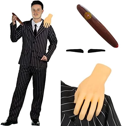 Adults Halloween Gothic Husband Costume - Medium - Black Pinstripe Suit, Fake Hand Prop, Fake Cigar And Moustache - Mens TV Film Halloween Fancy Dress Costume 3 Adults Halloween Gothic Husband Costume - Medium - Black Pinstripe Suit, Fake Hand Prop, Fake Cigar And Moustache - Mens TV Film Halloween Fancy Dress Costume - Image 3