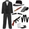 Adults Deluxe Gangster Costume – Small - Black And White Gangster Pinstripe Suit Jacket And Trousers, Black Fedora, Inflatable Tommy Gun, Braces, Fake Cigar, Spats Shoe Covers, Spiv Tash, Black Tie – 1920's Fancy Dress Costume