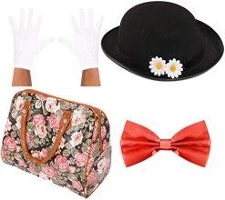 POPPINS ACCESSORIES PACK. EDWARDIAN NANNY FANCY DRESS PROPS: BOWLER HAT + WHITE GLOVES + FAUX-LEATHER CARPET BAG + RED BOW TIE. SIZE: WOMENS 58CM HAT 17 POPPINS ACCESSORIES PACK. EDWARDIAN NANNY FANCY DRESS PROPS: BOWLER HAT + WHITE GLOVES + FAUX-LEATHER CARPET BAG + RED BOW TIE. SIZE: WOMENS 58CM HAT -I Love Fancy Dress Ltd Shop 51KmHN56frL. AC