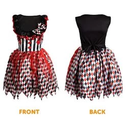 Ladies Halloween Clown Fancy Dress Costume - Scary Evil Killer Clown Fancy Dress Outfit With Stripe & Harlequin Print And Miniature Fascinator Hat On Headband -I Love Fancy Dress Ltd Shop 51MgrOEDhSL