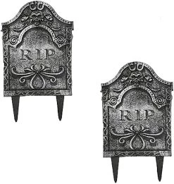 I LOVE FANCY DRESS TOMBSTONE SIGN PROP - PACK OF 2 - GREY PLASTIC HEADSTONE WITH RIP TEXT - SPOOKY HALLOWEEN PARTY DECORATION -I Love Fancy Dress Ltd Shop 51OCaf5TMbL. AC