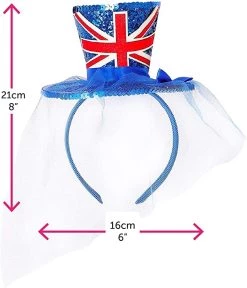 Mini Union Jack Top Hat With Fascinator Veil - Perfect For The Kings Coronation, VE Day, Jubilee Fancy Dress, 90s Music Icons, Brit Pop Blue 13 Mini Union Jack Top Hat With Fascinator Veil - Perfect For The Kings Coronation, VE Day, Jubilee Fancy Dress, 90s Music Icons, Brit Pop Blue -I Love Fancy Dress Ltd Shop 51OYZHqTnDL
