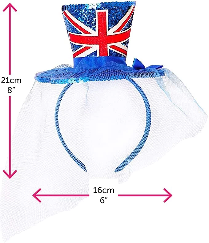 Mini Union Jack Top Hat With Fascinator Veil - Perfect For The Kings Coronation, VE Day, Jubilee Fancy Dress, 90s Music Icons, Brit Pop Blue 7 Mini Union Jack Top Hat With Fascinator Veil - Perfect For The Kings Coronation, VE Day, Jubilee Fancy Dress, 90s Music Icons, Brit Pop Blue - Image 7