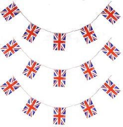 ILOVEFANCYDRESS® 200FT UNION JACK FLAG BUNTING PARTY DECORATION ALL WEATHER BUNTING ROYAL UNITED KINGDOM BRITAIN EVENT BANNER 120 FLAGS 60 METERS