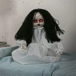 Animatronic Large Doll In White Dress 82cm 32" Halloween Decoration - Red Light Up Eyes & Sound Effects - Jumps And Says Boo! - Halloween Props - Pack Of 1 -I Love Fancy Dress Ltd Shop 51TlJM1qRuL