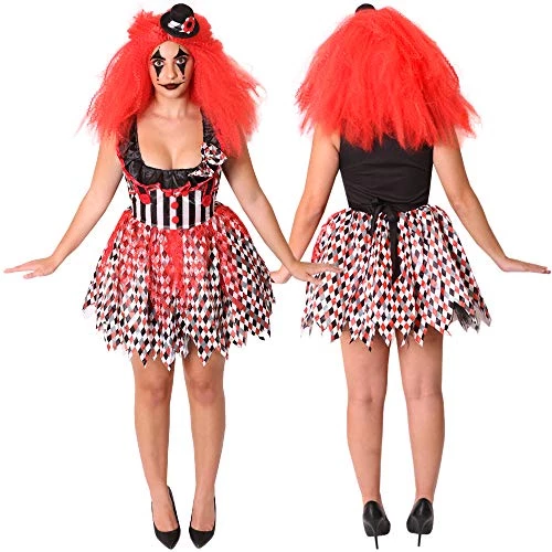 LADIES DELUXE SCARY EVIL KILLER CLOWN HALLOWEEN COSTUME. WOMENS HALLOWEEN HARLEQUIN CLOWN FANCY DRESS COSTUME WITH MINIATURE FASCINATOR HAT ON HEADBAND. SIZE: SMALL 2 LADIES DELUXE SCARY EVIL KILLER CLOWN HALLOWEEN COSTUME. WOMENS HALLOWEEN HARLEQUIN CLOWN FANCY DRESS COSTUME WITH MINIATURE FASCINATOR HAT ON HEADBAND. SIZE: SMALL - Image 2