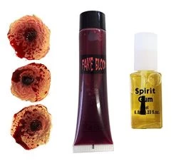 LATEX WOUND HALLOWEEN FANCY DRESS ACCESSORY HORROR SCAR EFFECT + BLOOD + SPIRIT GUM CUT THROAT STITCHES (3 BULLET HOLES)