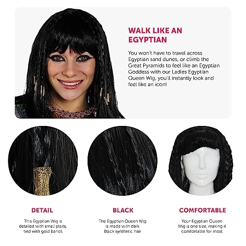 EGYPTIAN WIG WOMENS CLEOPATRA WIG FANCY DRESS ACCESSORY LADIES QUEEN OF THE NILE BLACK WIG WITH PLAITS AT THE FRONT AND THICK FRINGE 2 EGYPTIAN WIG WOMENS CLEOPATRA WIG FANCY DRESS ACCESSORY LADIES QUEEN OF THE NILE BLACK WIG WITH PLAITS AT THE FRONT AND THICK FRINGE - Image 2