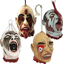 Halloween Hanging Head - Lifesized Severed Head Halloween Decoration Prop & Fancy Dress Costume Accessory - 4 Styles And Pack