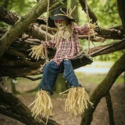 I LOVE FANCY DRESS Scarecrow Halloween Prop Animated Decoration On A Swing - Red Light Up Eyes & Sound Effects - Wailing And Laughing Scarecrow Prop With Motorised Legs - Halloween Props - Pack Of 1 -I Love Fancy Dress Ltd Shop 51YjjuECNLL