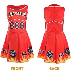 Ladies Halloween Devil Cheerleader - Medium - Red Cheerleader Dress, Red Pompoms, Devil Horns And White & Red Sport Socks - Adults Cheer Captain Halloween Trick Or Treat Fancy Dress Costume -I Love Fancy Dress Ltd Shop 51ZM50ceGkL