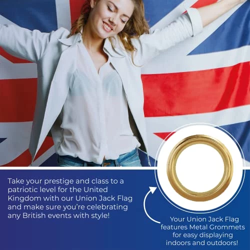 Union Jack Flag - 5ft X 3ft - Pack Of 2 - Large Great Britain Flag With Eyelets - King's Coronation, VE Day, Street Parties, Sporting Events Decoration 3 Union Jack Flag - 5ft X 3ft - Pack Of 2 - Large Great Britain Flag With Eyelets - King's Coronation, VE Day, Street Parties, Sporting Events Decoration - Image 3