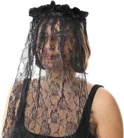 ILOVEFANCYDRESS Day Of The Dead Veiled Headband - Flower Crown Headband With Black Lace Veil & Black Flowers - 24”/2 Ft/60cm Black Lace Bridal Veil - Gothic Headpiece For Dia De Los Muertos & Halloween -I Love Fancy Dress Ltd Shop 51e3FoKw4ZL. AC