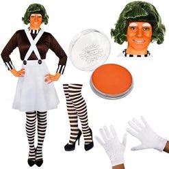 Adult Ladies Chocolate Factory Worker Fancy Dress Costume -Small UK 22-24 With Wig Tights Face Paint And Eyebrows Perfect For School Book Week And World Book Day Or Any Fancy Dress Party -I Love Fancy Dress Ltd Shop 51f1XRBhjjL. AC 4