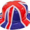 I LOVE FANCY DRESS Union Jack Bowler Hat - British Flag Plastic Bowler Hats – VE Day, King's Coronation, Queens Jubilee, Britain Celebrations