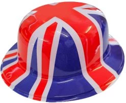 I LOVE FANCY DRESS Union Jack Bowler Hat - British Flag Plastic Bowler Hats – VE Day, King's Coronation, Queens Jubilee, Britain Celebrations