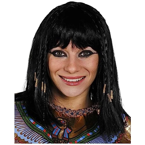 EGYPTIAN WIG WOMENS CLEOPATRA WIG FANCY DRESS ACCESSORY LADIES QUEEN OF THE NILE BLACK WIG WITH PLAITS AT THE FRONT AND THICK FRINGE 1 EGYPTIAN WIG WOMENS CLEOPATRA WIG FANCY DRESS ACCESSORY LADIES QUEEN OF THE NILE BLACK WIG WITH PLAITS AT THE FRONT AND THICK FRINGE