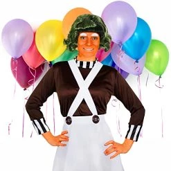 Adult Ladies Chocolate Factory Worker Fancy Dress Costume -Small UK 22-24 With Wig Tights Face Paint And Eyebrows Perfect For School Book Week And World Book Day Or Any Fancy Dress Party -I Love Fancy Dress Ltd Shop 51hg BEc89L