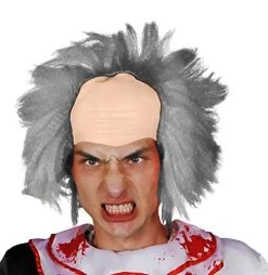 BALDING WIG FANCY DRESS ACCESSORY - GREY HAIR ON BALD CAP STYLE WIG - CLOWN WIG, MAD SCIENTIST WIG PERFECT FOR HALLOWEEN FANCY DRESS - GREY HAIR