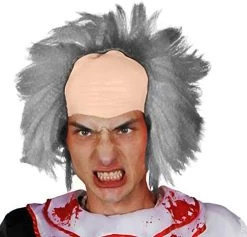 BALDING WIG FANCY DRESS ACCESSORY - GREY HAIR ON BALD CAP STYLE WIG - CLOWN WIG, MAD SCIENTIST WIG PERFECT FOR HALLOWEEN FANCY DRESS - GREY HAIR -I Love Fancy Dress Ltd Shop 51jOXxrNBdL. AC