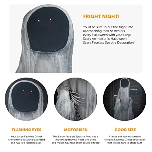 Faceless Spectre Halloween Prop 68"/173cm Animated Decoration Large - Red Light Up Eyes & Sound Effects - Wailing Ghost Prop With Motorised Arms - Halloween Props 2 Faceless Spectre Halloween Prop 68"/173cm Animated Decoration Large - Red Light Up Eyes & Sound Effects - Wailing Ghost Prop With Motorised Arms - Halloween Props - Image 2