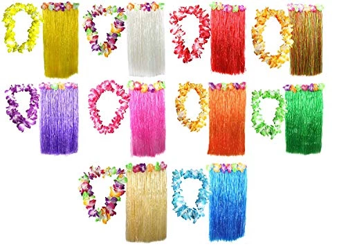 HAWAIIAN SKIRT + COLOURED LEI 2 PIECE FANCY DRESS ACCESSORY SET 80 CM SKIRT HAWAII HULA LUAU COSTUME BEACH PARTY OUTFIT (MULTI-COLOURED) 2 HAWAIIAN SKIRT + COLOURED LEI 2 PIECE FANCY DRESS ACCESSORY SET 80 CM SKIRT HAWAII HULA LUAU COSTUME BEACH PARTY OUTFIT (MULTI-COLOURED) - Image 2