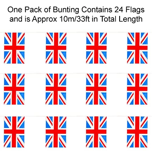 I LOVE FANCY DRESS Union Jack Flag Bunting & Large Union Jack Flag - British Flag Bunting, Union Jack Large Flags 5FT X 3FT, British Hats – VE Day, Queens Jubilee, Britain Celebrations – Pack Of 3 3 I LOVE FANCY DRESS Union Jack Flag Bunting & Large Union Jack Flag - British Flag Bunting, Union Jack Large Flags 5FT X 3FT, British Hats – VE Day, Queens Jubilee, Britain Celebrations – Pack Of 3 - Image 3