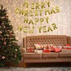 I LOVE FANCY DRESS Merry Christmas Balloon Happy New Year Gold Balloon Banner - Helium And Air- For Christmas Party Decoration (Gold) -I Love Fancy Dress Ltd Shop 51litHFf9sL